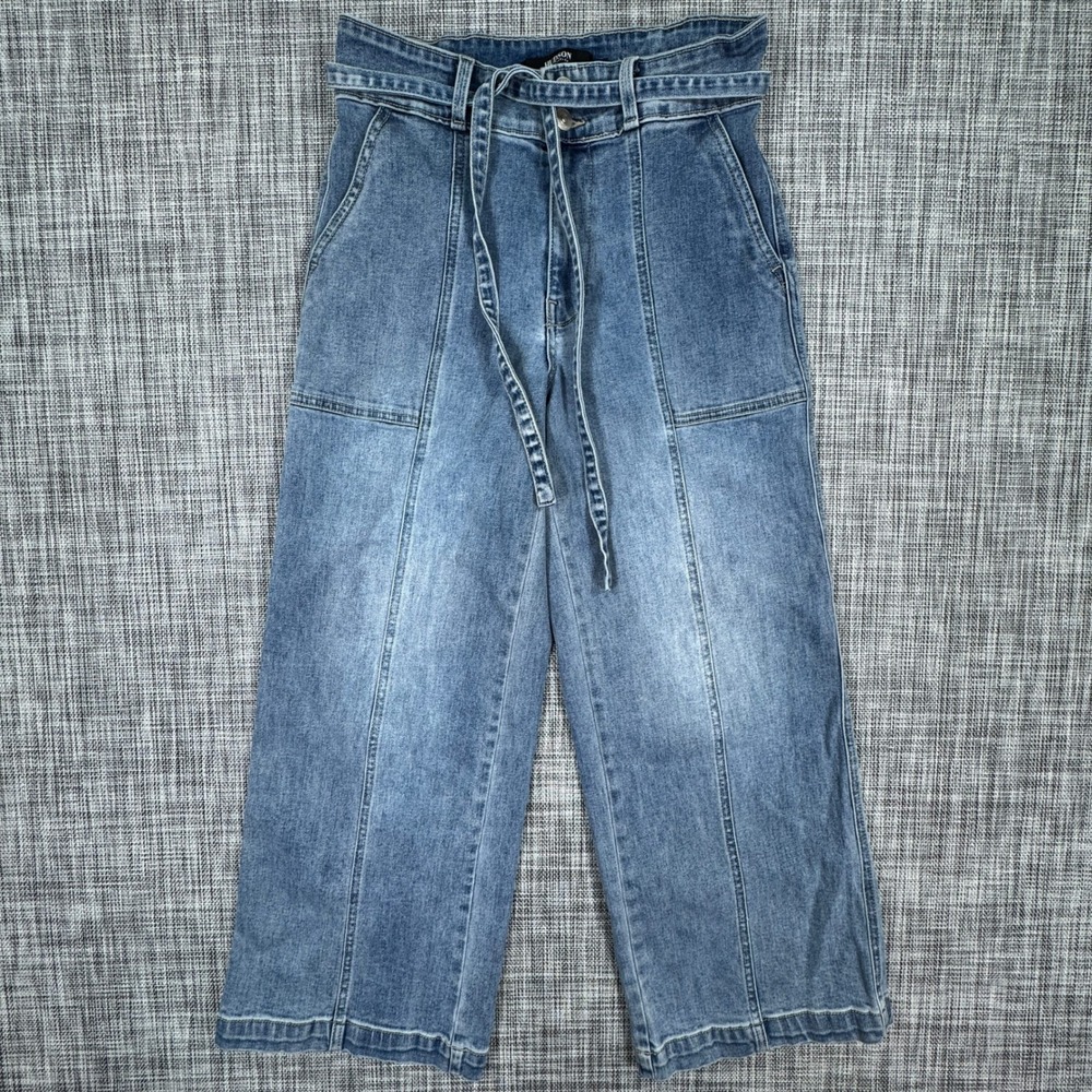 Hudson Los Angeles Womens Wide Leg Cropped Jeans Tie Waist Blue Denim Size 4 27